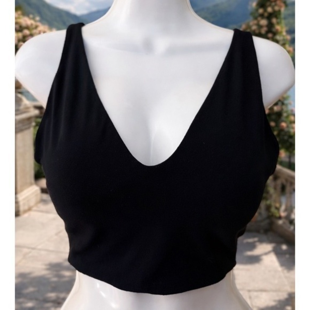 Splits59 Rigby Airweight Bralette Black Deep V-Neck Sports Bra Crop Top Small